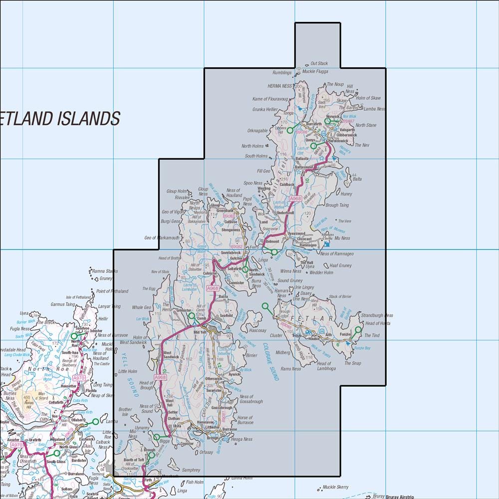 OMN4 image showing the area of the Ordnance Survey 1:25,000 Explorer map 470 Shetland - Unst, Yell & Fetlar