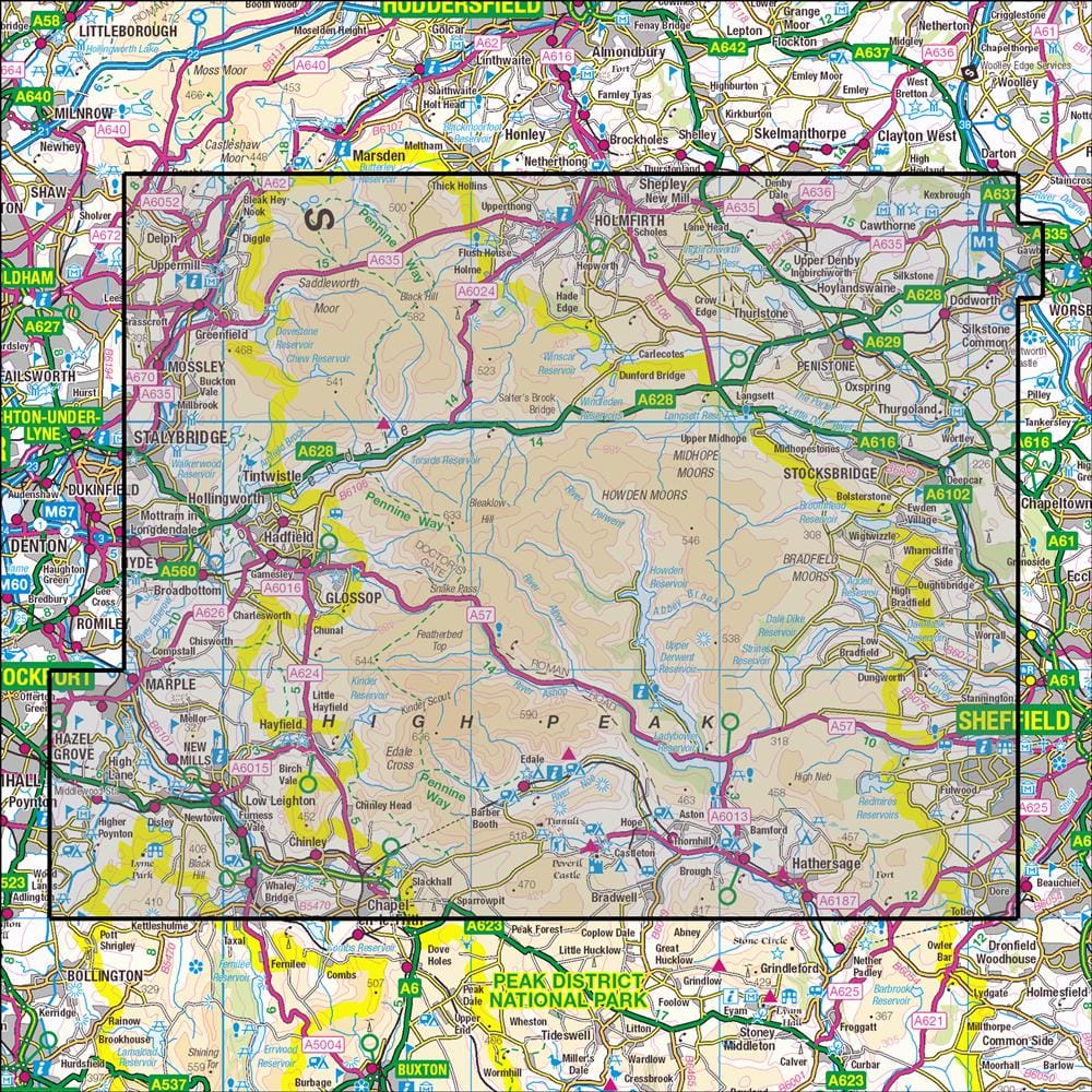 OMN4 image showing the area of the Ordnance Survey 1:25,000 Explorer map OL1 Peak District - Dark Peak Area