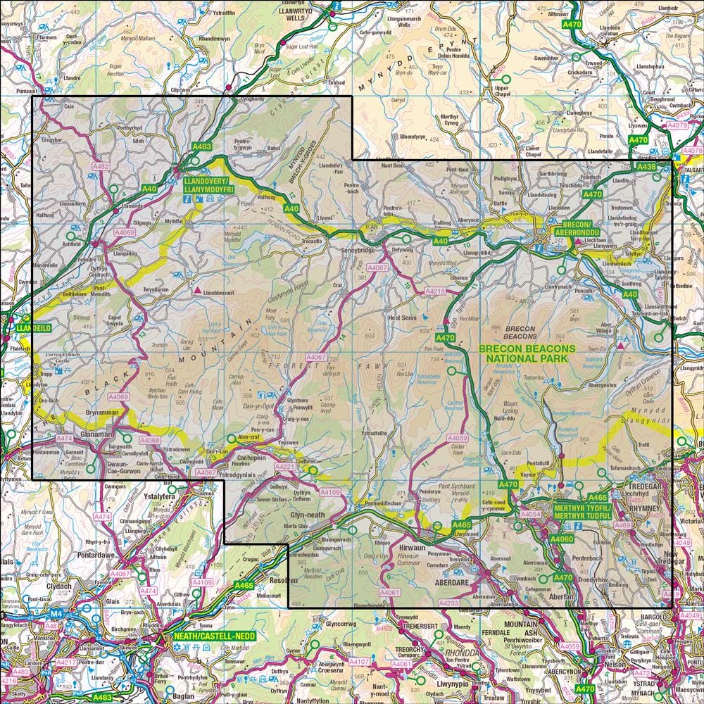 OMN4 image showing the area of the Ordnance Survey 1:25,000 Explorer map OL12 Brecon Beacons National Park West & Central