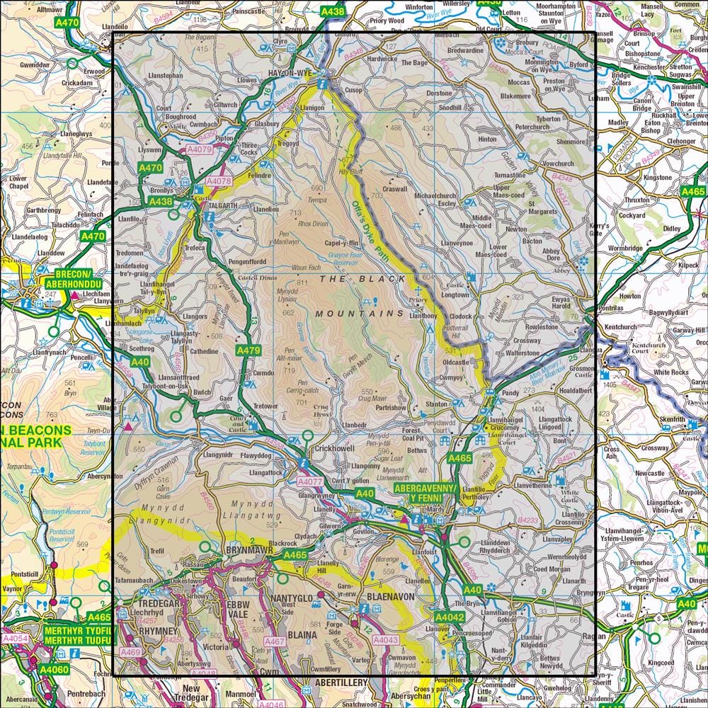 OMN4 image showing the area of the Ordnance Survey 1:25,000 Explorer map OL13 Brecon Beacons National Park East