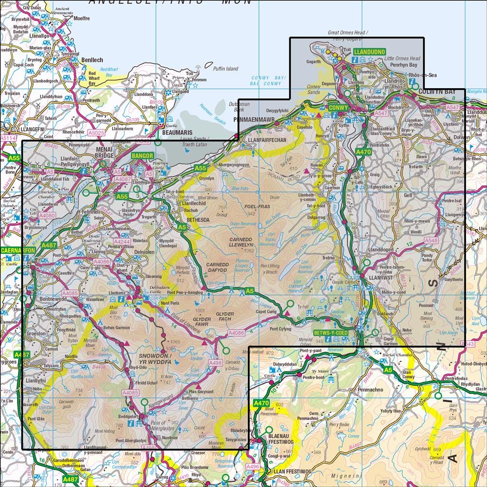 OMN4 image showing the area of the Ordnance Survey 1:25,000 Explorer map OL17 Snowdon