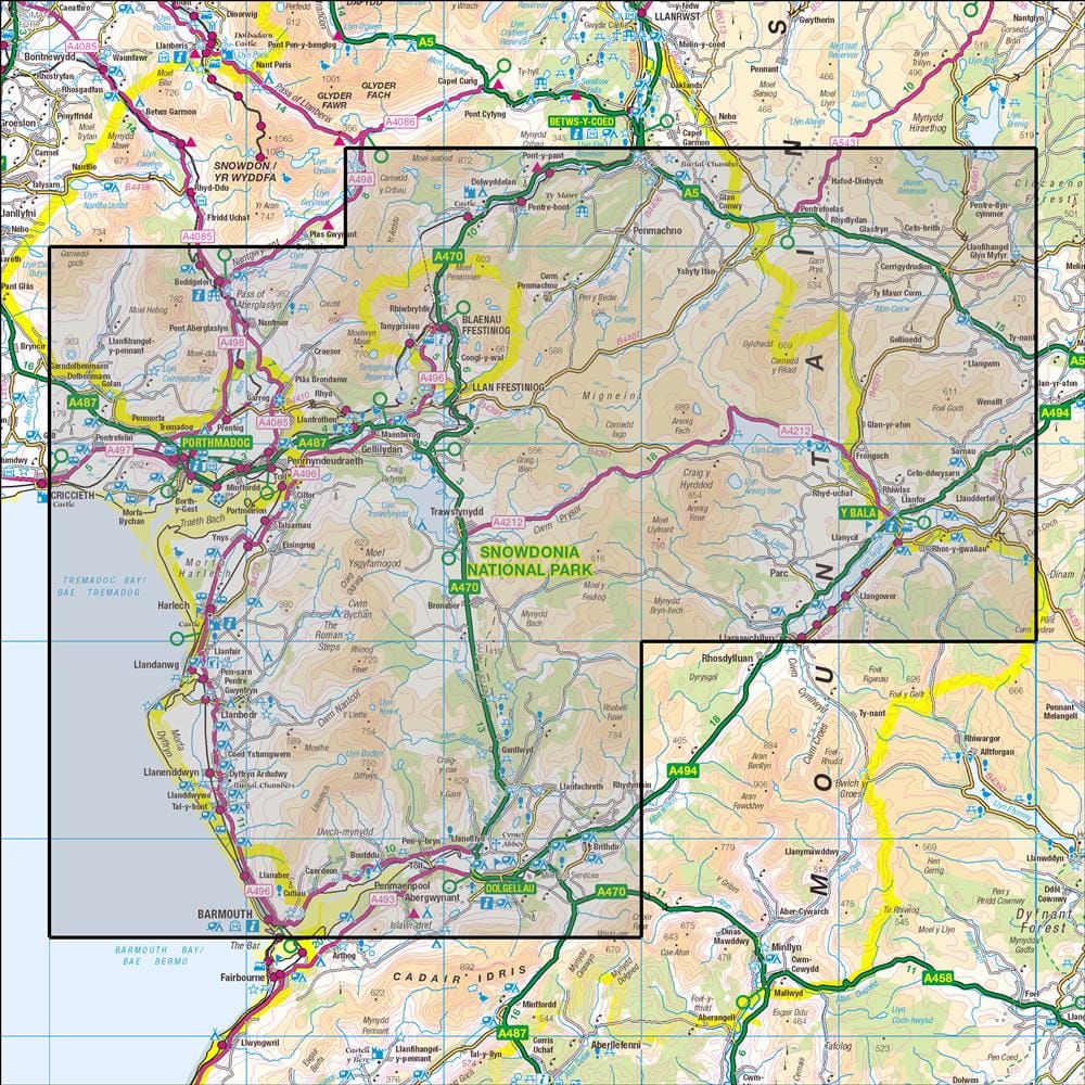 OMN4 image showing the area of the Ordnance Survey 1:25,000 Explorer map OL18 Harlech, Porthmadog & Bala
