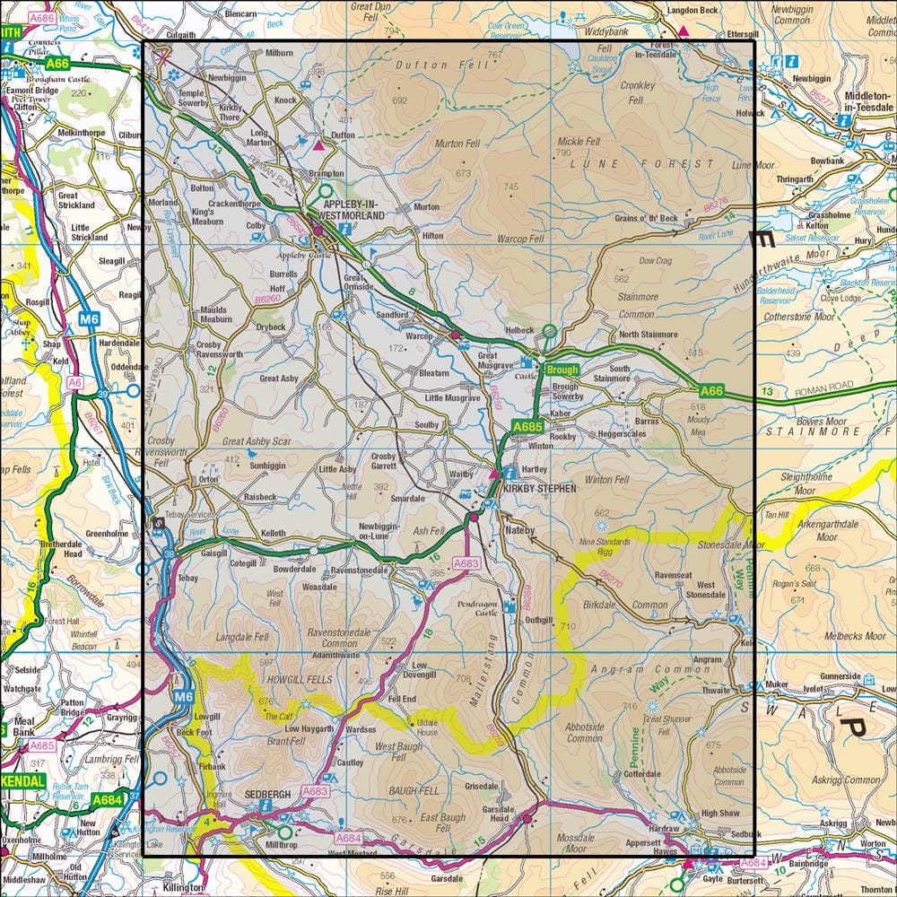 OMN4 image showing the area of the Ordnance Survey 1:25,000 Explorer map OL19 Howgill Fells & Upper Eden Valley