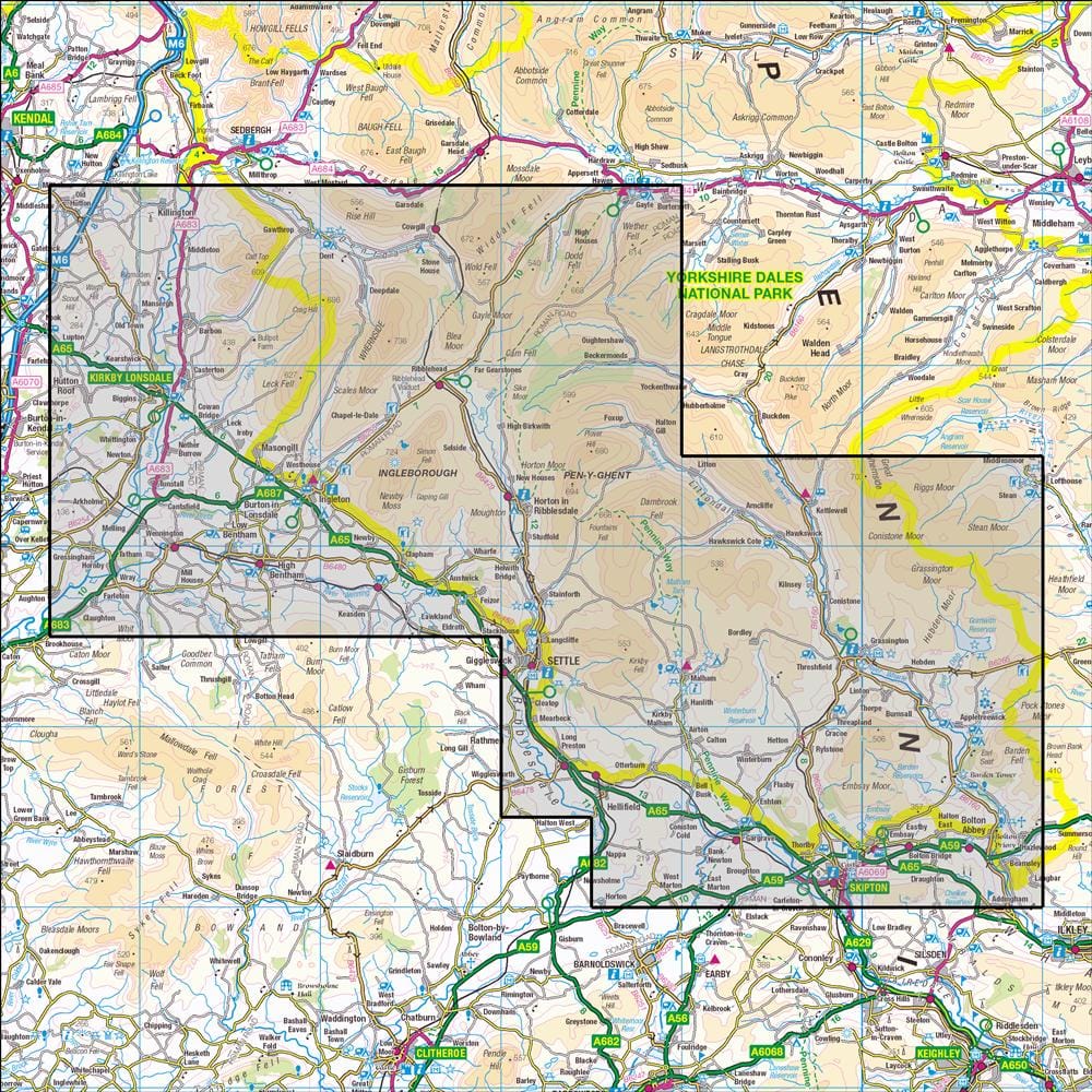 OMN4 image showing the area of the Ordnance Survey 1:25,000 Explorer map OL2 Yorkshire Dales - Southern & Western areas