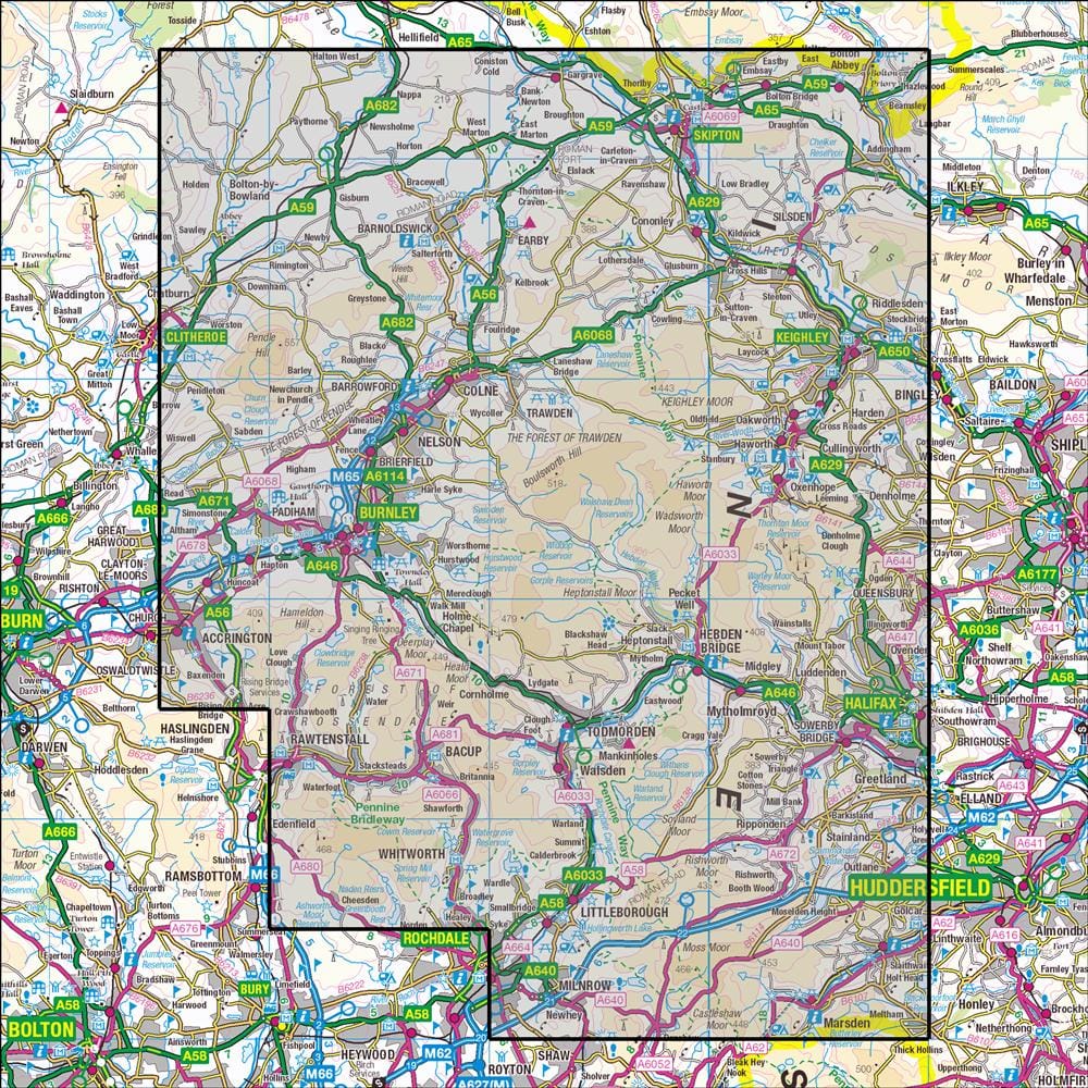 OMN4 image showing the area of the Ordnance Survey 1:25,000 Explorer map OL21 South Pennines