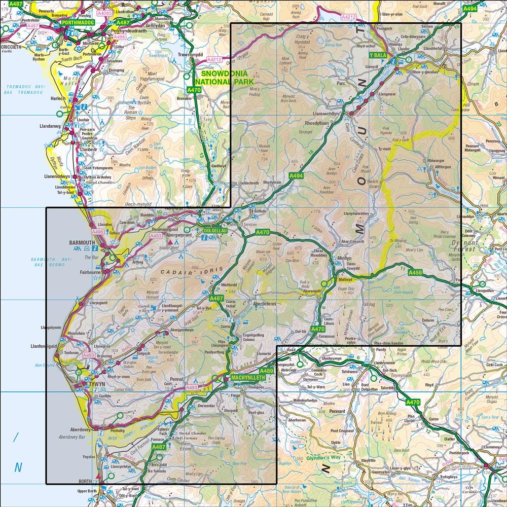 OMN4 image showing the area of the Ordnance Survey 1:25,000 Explorer map OL23 Cadair Idris & Bala Lake