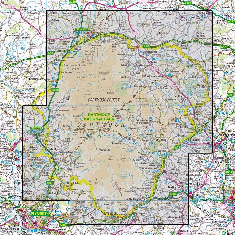 OMN4 image showing the area of the Ordnance Survey 1:25,000 Explorer map OL28 Dartmoor