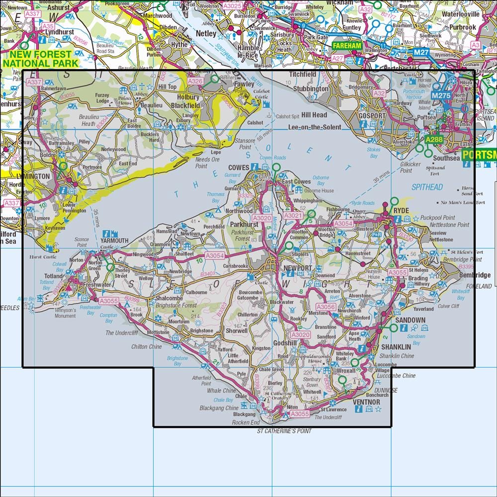 OMN4 image showing the area of the Ordnance Survey 1:25,000 Explorer map OL29 Isle of Wight