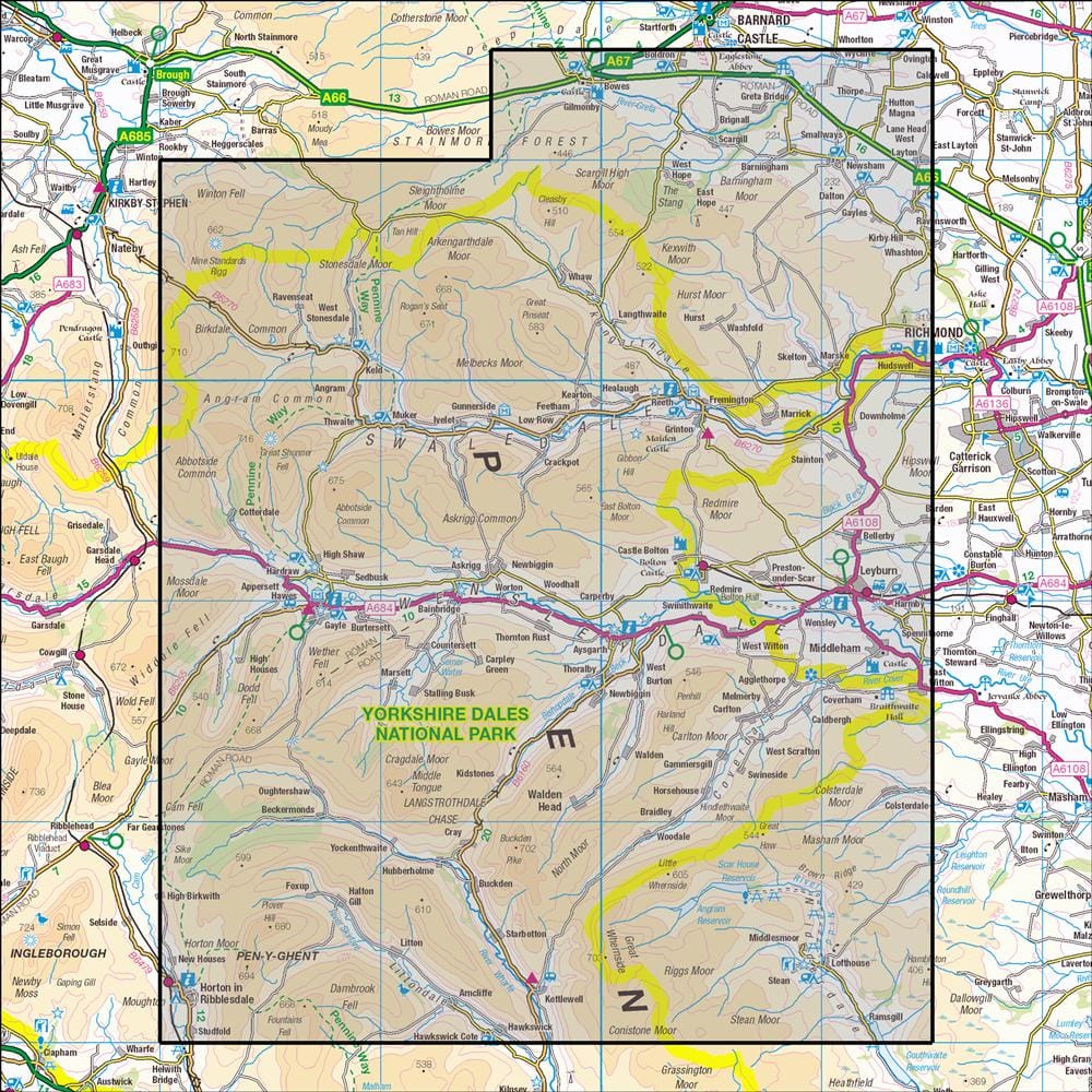 OMN4 image showing the area of the Ordnance Survey 1:25,000 Explorer map OL30 Yorkshire Dales - Northern & Central Areas
