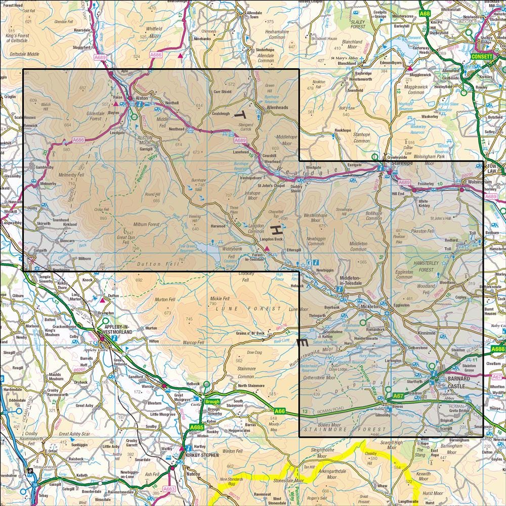 OMN4 image showing the area of the Ordnance Survey 1:25,000 Explorer map OL31 North Pennines - Teesdale & Weardale