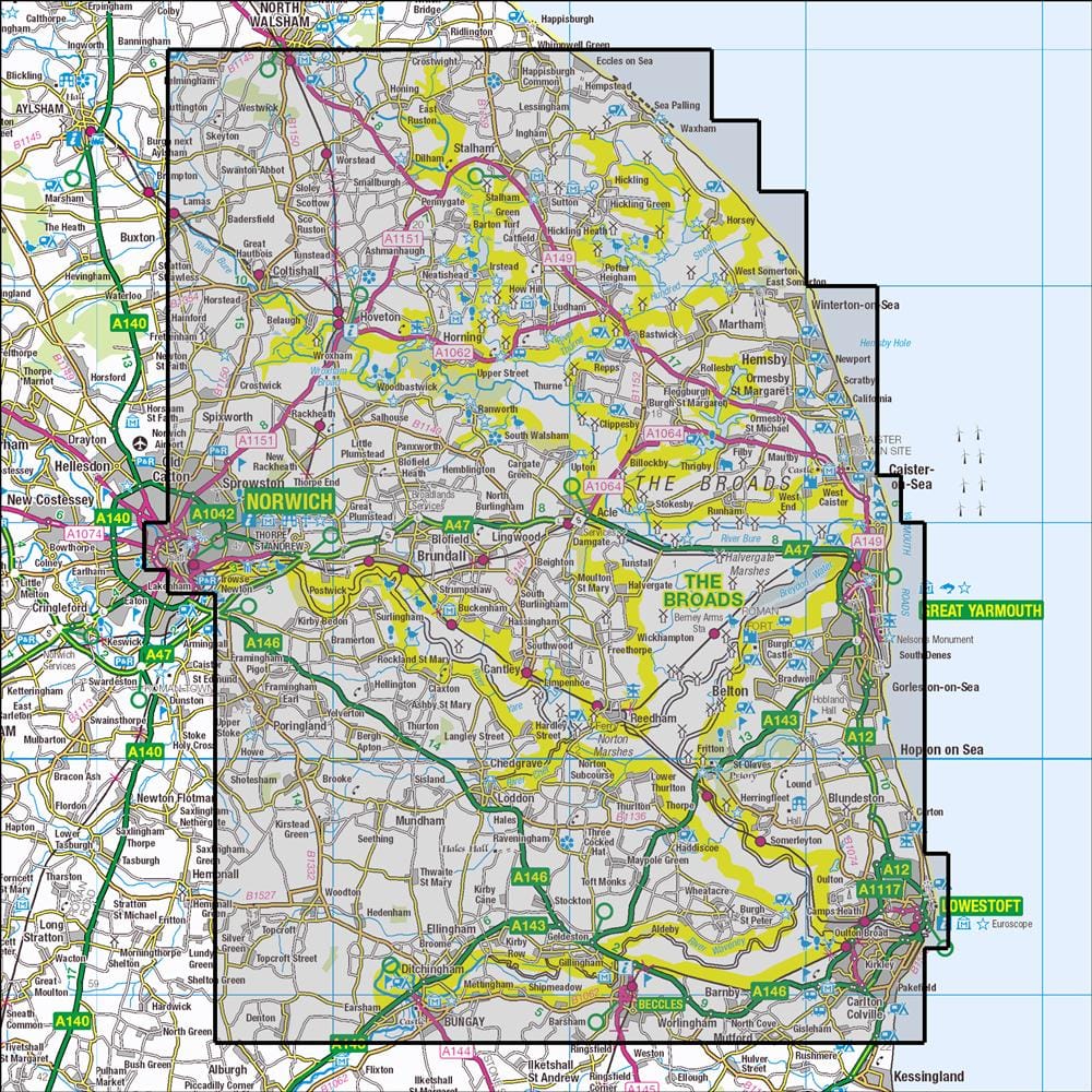OMN4 image showing the area of the Ordnance Survey 1:25,000 Explorer map OL40 The Broads