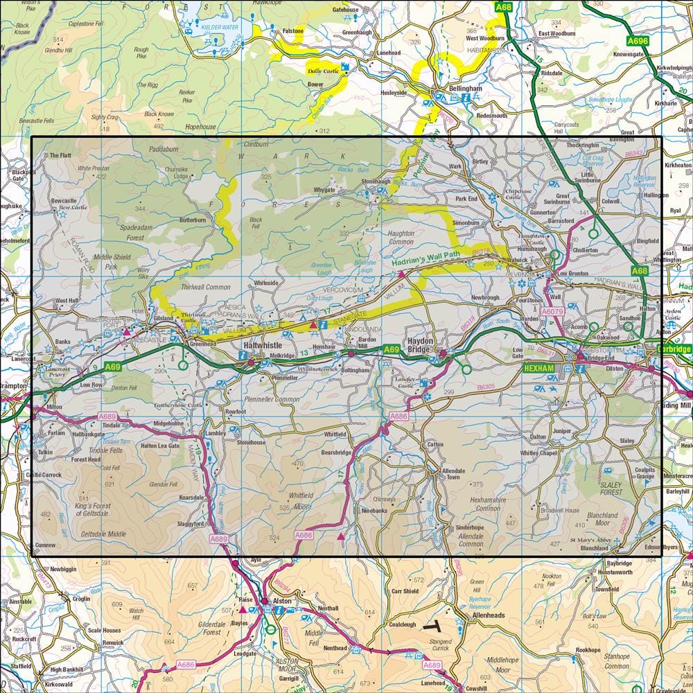 OMN4 image showing the area of the Ordnance Survey 1:25,000 Explorer map OL43 Hadrian s Wall