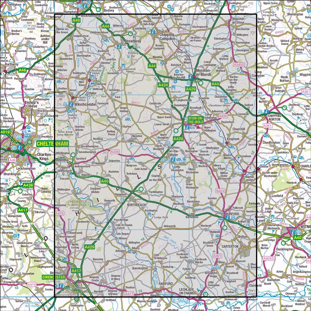 OMN4 image showing the area of the Ordnance Survey 1:25,000 Explorer map OL45 The Cotswolds