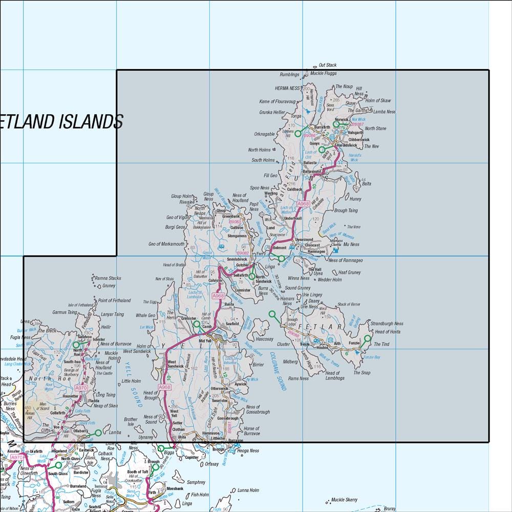 OMN4 image showing the area of the Ordnance Survey 1:50,000 Landranger map 1 Shetland Yell, Unst & Fetlar