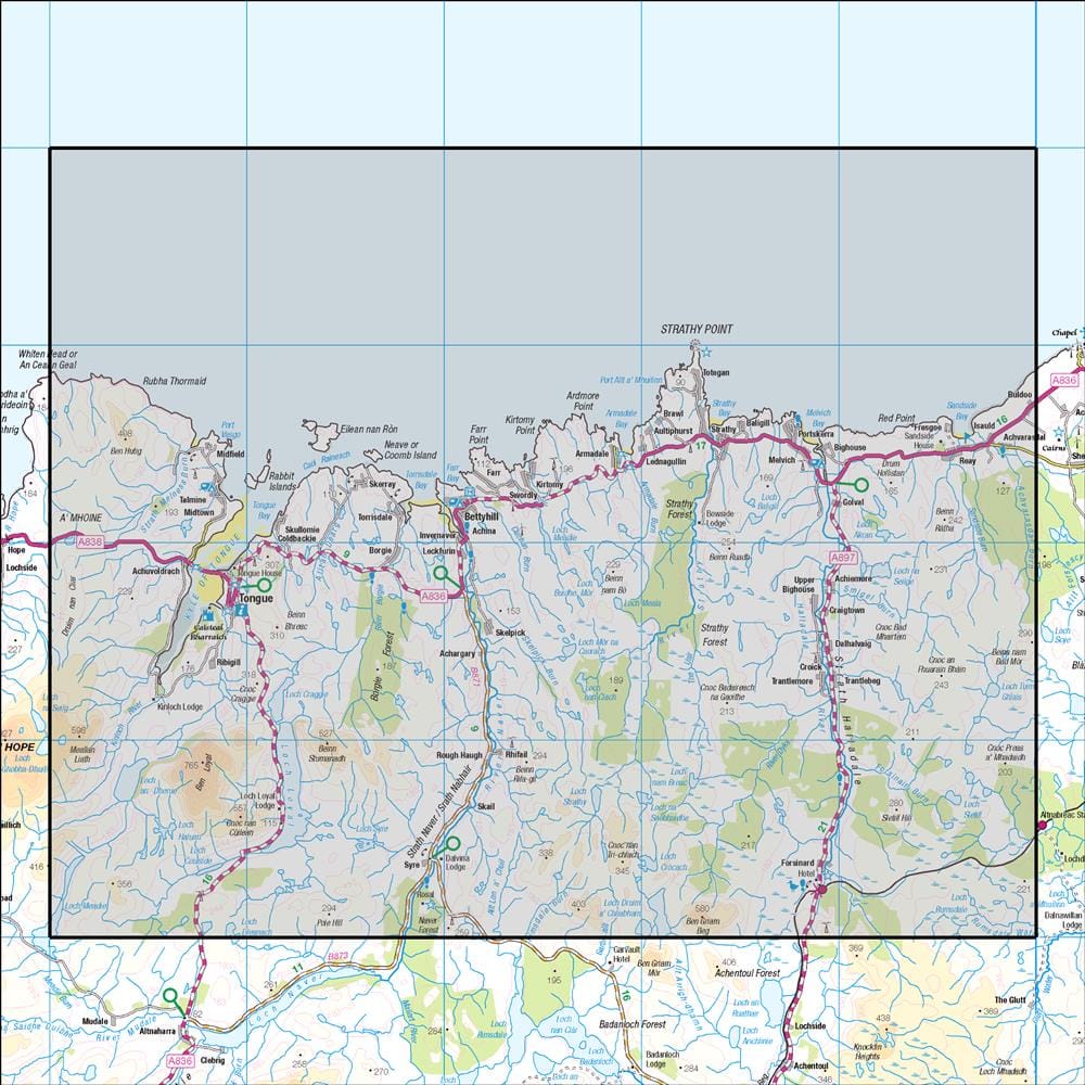 OMN4 image showing the area of the Ordnance Survey 1:50,000 Landranger map 10 Strath Naver Bettyhill & Tongue