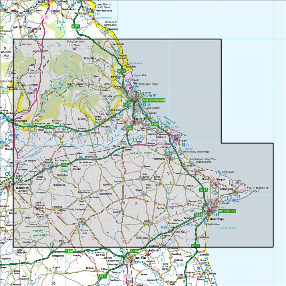 OMN4 image showing the area of the Ordnance Survey 1:50,000 Landranger map 101 Scarborough Bridlington & Filey