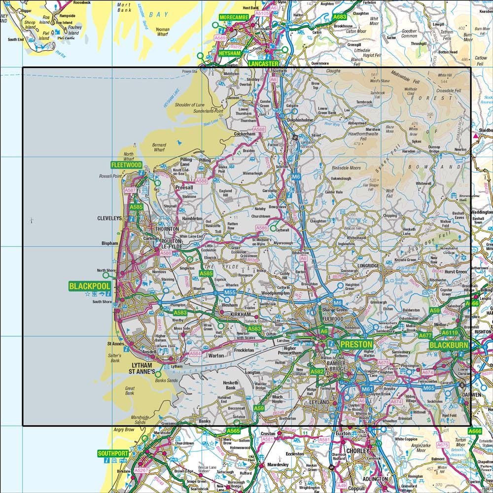 OMN4 image showing the area of the Ordnance Survey 1:50,000 Landranger map 102 Preston & Blackpool Lytham St Anne's