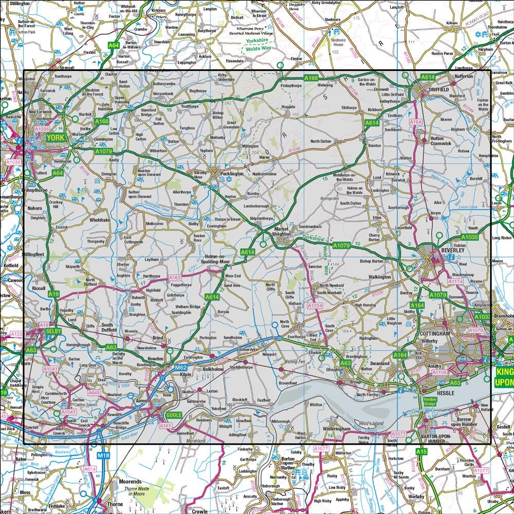 OMN4 image showing the area of the Ordnance Survey 1:50,000 Landranger map 106 Market Weighton Goole & Stamford Bridge