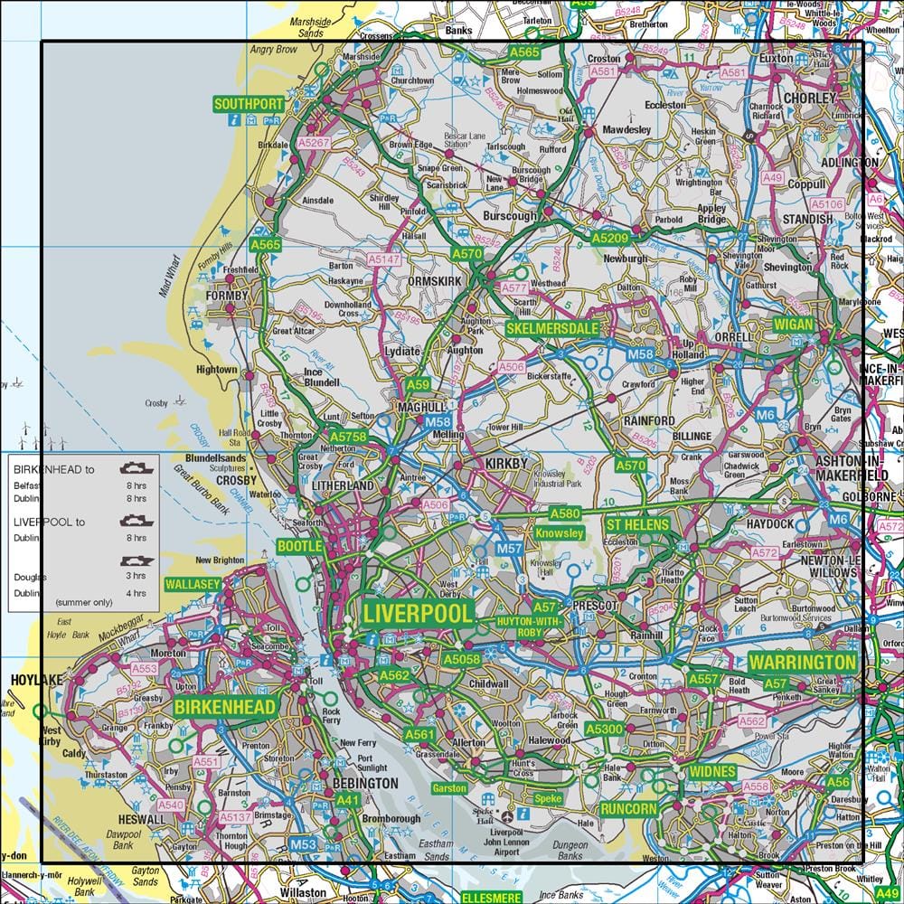 OMN4 image showing the area of the Ordnance Survey 1:50,000 Landranger map 108 Liverpool Southport & Wigan