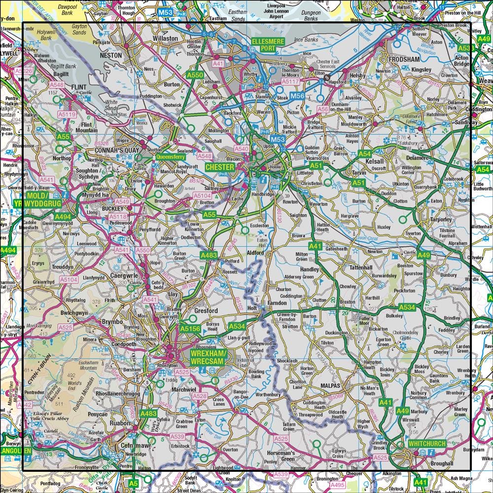 OMN4 image showing the area of the Ordnance Survey 1:50,000 Landranger map 117 Chester & Wrexham Ellesmere Port