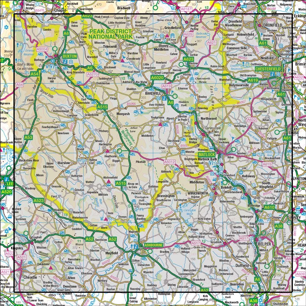 OMN4 image showing the area of the Ordnance Survey 1:50,000 Landranger map 119 Matlock Chesterfield, Bakewell & Dove Dale