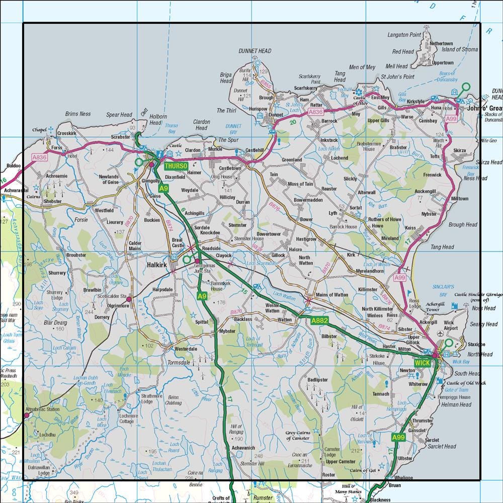 OMN4 image showing the area of the Ordnance Survey 1:50,000 Landranger map 12 Thurso & Wick John O Groats