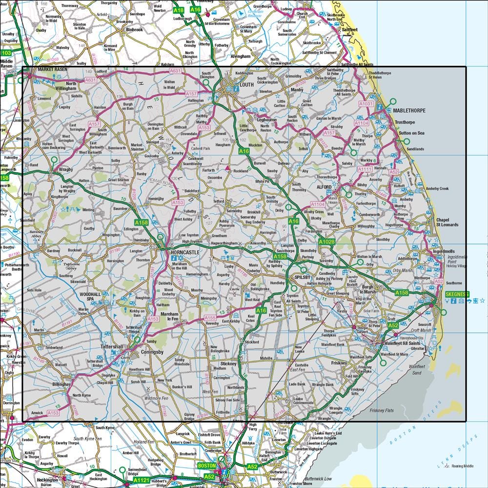 OMN4 image showing the area of the Ordnance Survey 1:50,000 Landranger map 122 Skegness & Horncastle