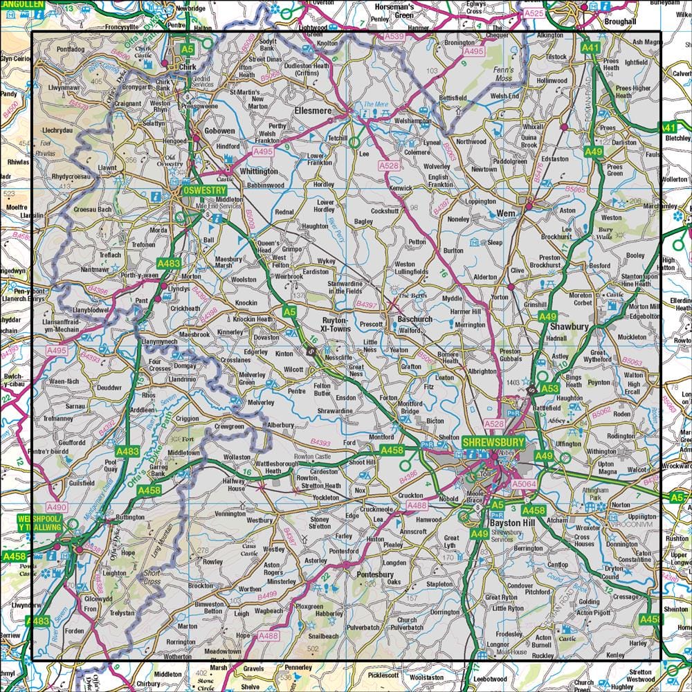 OMN4 image showing the area of the Ordnance Survey 1:50,000 Landranger map 126 Shrewsbury & Oswestry