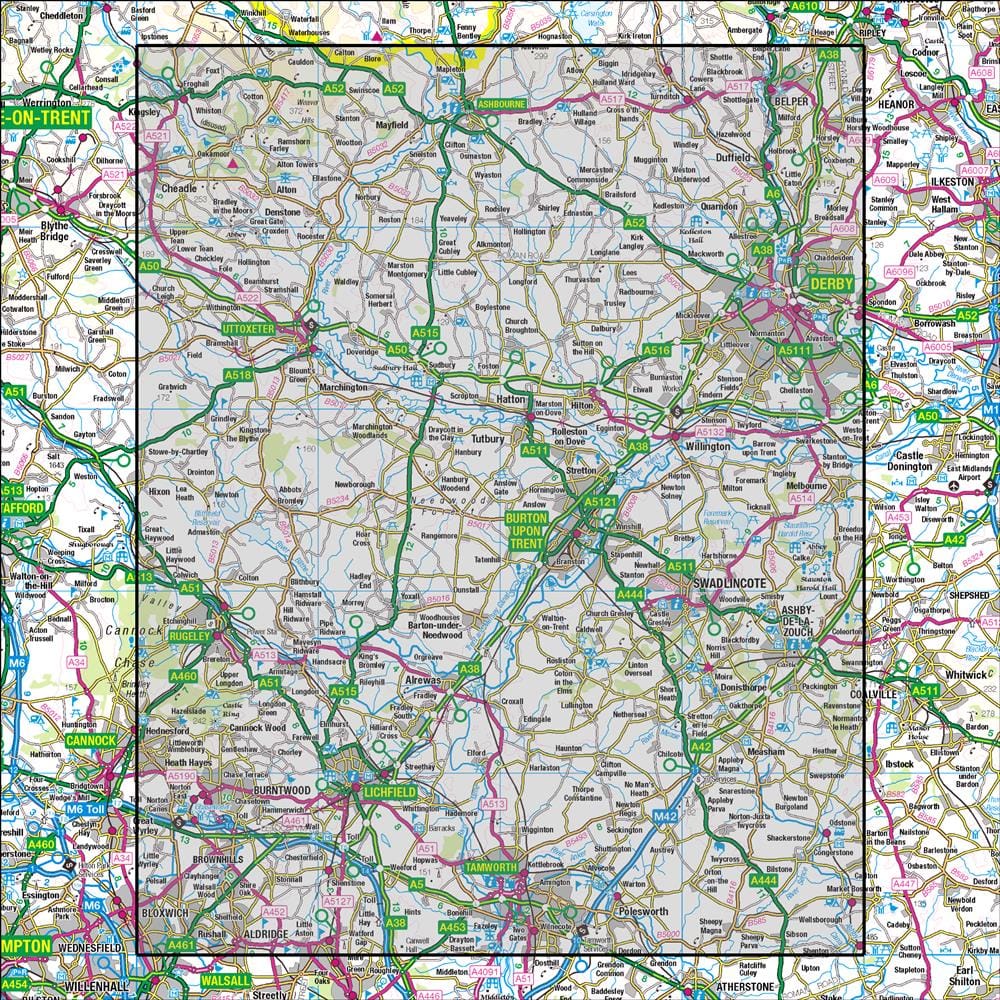 OMN4 image showing the area of the Ordnance Survey 1:50,000 Landranger map 128 Derby & Burton upon Trent