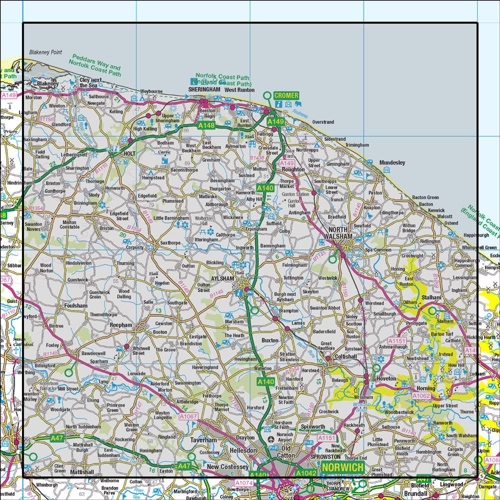 OMN4 image showing the area of the Ordnance Survey 1:50,000 Landranger map 133 North East Norfolk Cromer & Wroxham