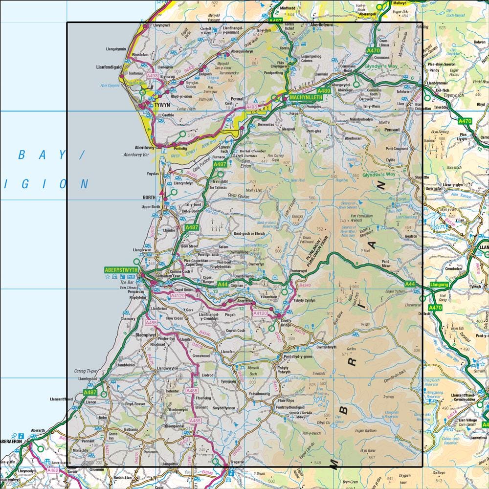 OMN4 image showing the area of the Ordnance Survey 1:50,000 Landranger map 135 Aberystwyth & Machynlleth