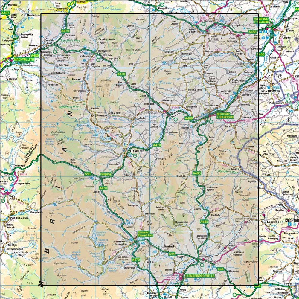OMN4 image showing the area of the Ordnance Survey 1:50,000 Landranger map 136 Newtown & Llanidloes