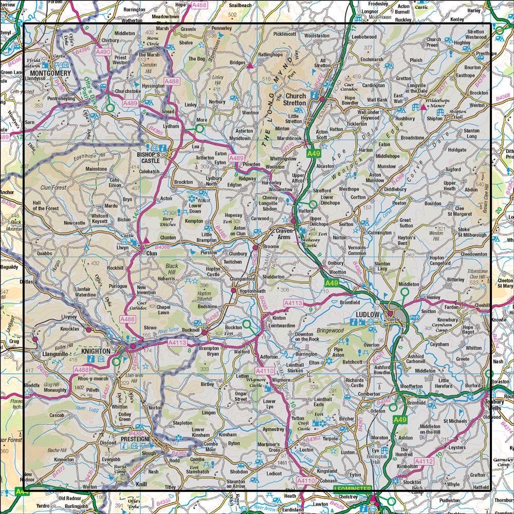 OMN4 image showing the area of the Ordnance Survey 1:50,000 Landranger map 137 Church Stretton & Ludlow Wenlock Edge