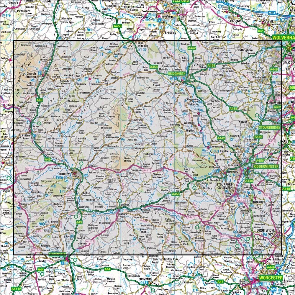 OMN4 image showing the area of the Ordnance Survey 1:50,000 Landranger map 138 Kidderminster & Wyre Forest