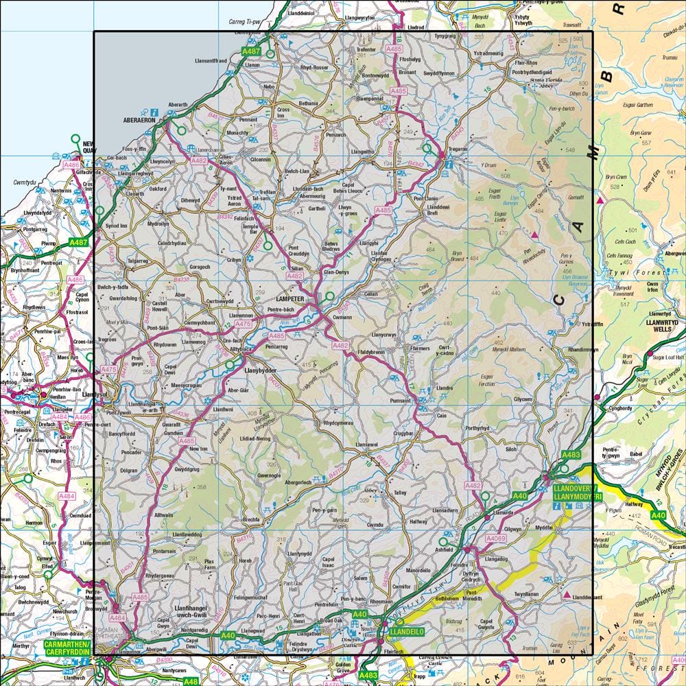 OMN4 image showing the area of the Ordnance Survey 1:50,000 Landranger map 146 Lampeter & Llandovery