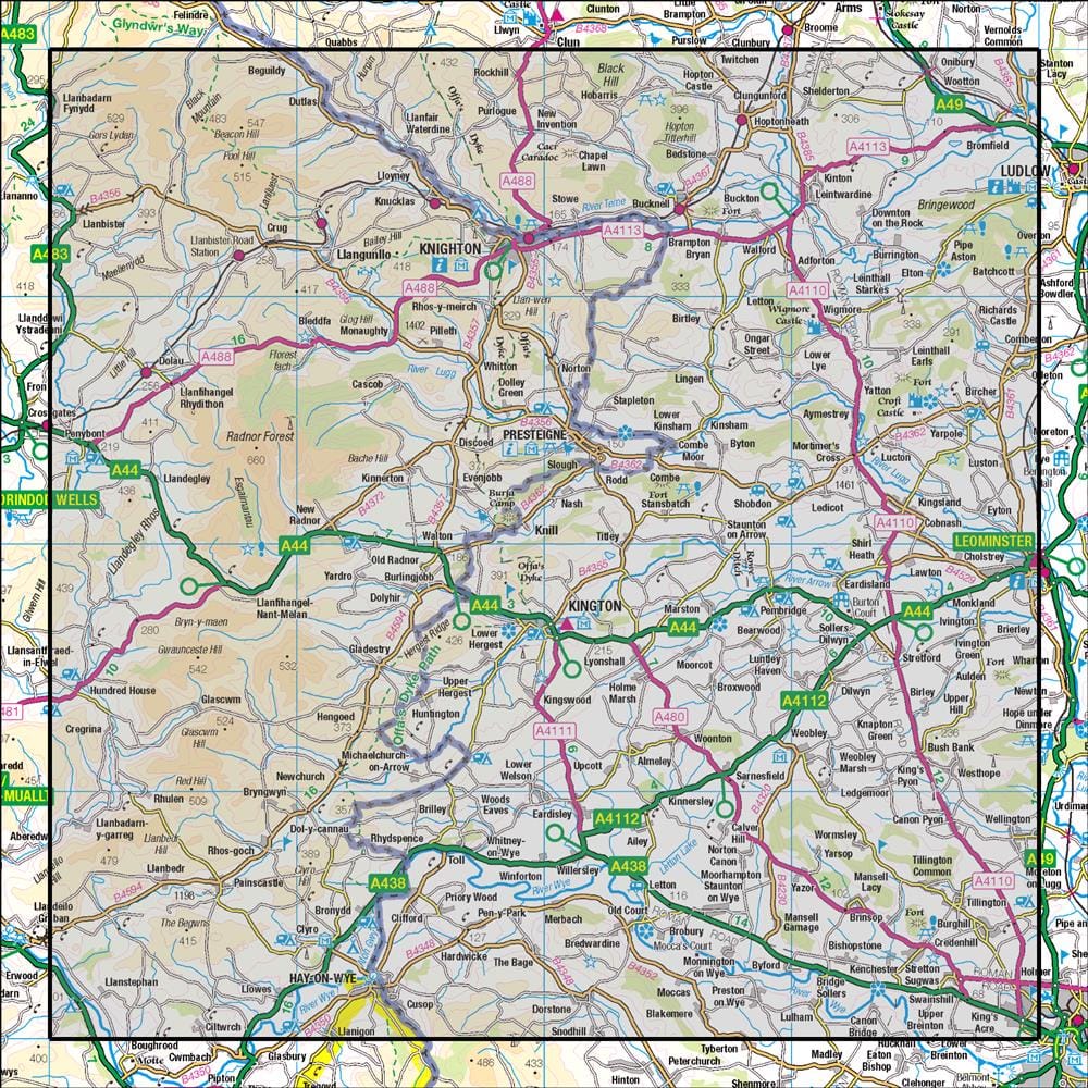 OMN4 image showing the area of the Ordnance Survey 1:50,000 Landranger map 148 Presteigne & Hay-on-Wye