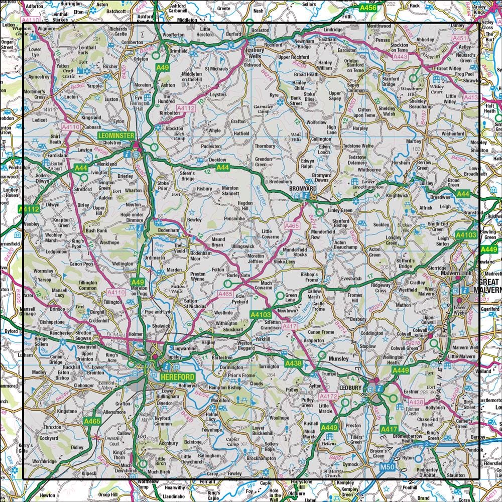 OMN4 image showing the area of the Ordnance Survey 1:50,000 Landranger map 149 Hereford & Leominster Bromyard & Ledbury