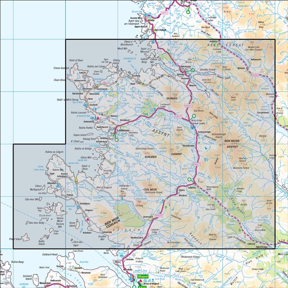 OMN4 image showing the area of the Ordnance Survey 1:50,000 Landranger map 15 Loch Assynt Lochinver & Kylesku