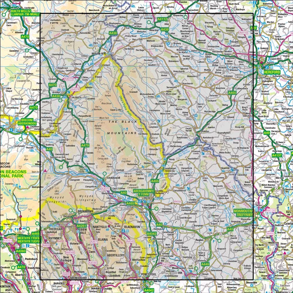 OMN4 image showing the area of the Ordnance Survey 1:50,000 Landranger map 161 The Black Mountains Abergavenny
