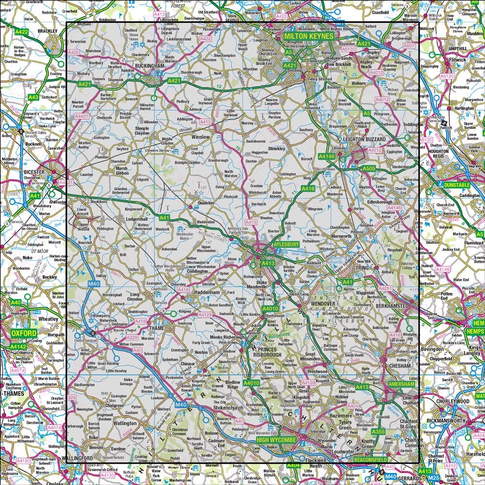 OMN4 image showing the area of the Ordnance Survey 1:50,000 Landranger map 165 Aylesbury & Leighton Buzzard Thame & Berkhamsted