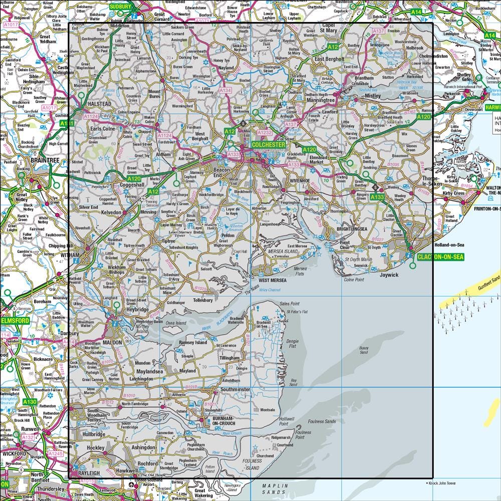 OMN4 image showing the area of the Ordnance Survey 1:50,000 Landranger map 168 Colchester Halstead & Maldon