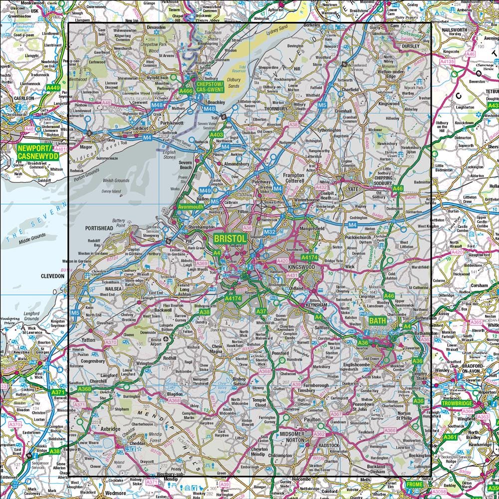 OMN4 image showing the area of the Ordnance Survey 1:50,000 Landranger map 172 Bristol & Bath Thornbury & Chew Magna