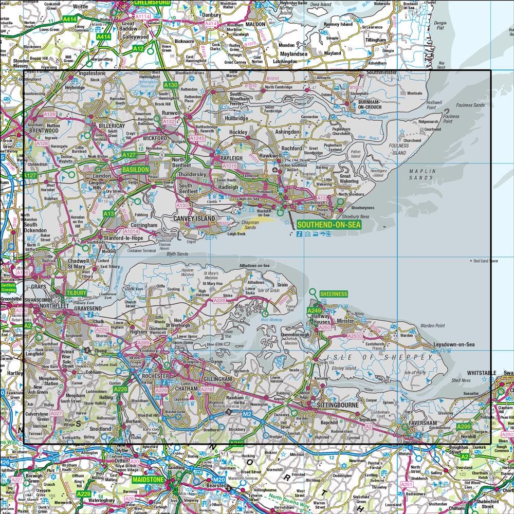 OMN4 image showing the area of the Ordnance Survey 1:50,000 Landranger map 178 Thames Estuary Rochester & Southend-on-Sea