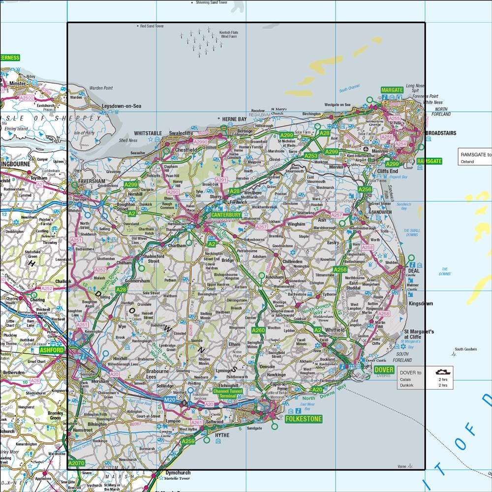 OMN4 image showing the area of the Ordnance Survey 1:50,000 Landranger map 179 Canterbury & East Kent Dover & Margate