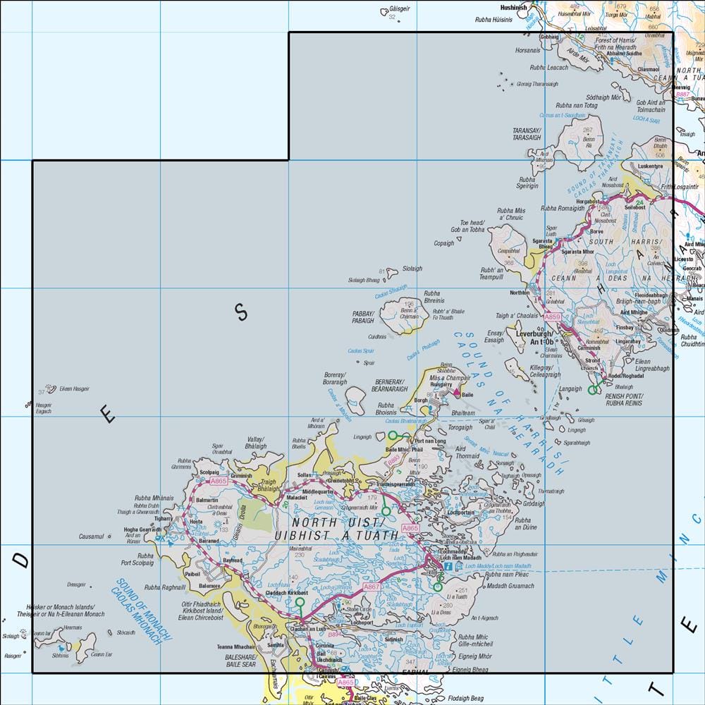 OMN4 image showing the area of the Ordnance Survey 1:50,000 Landranger map 18 Sound of Harris North Uist, Taransay & St Kilda