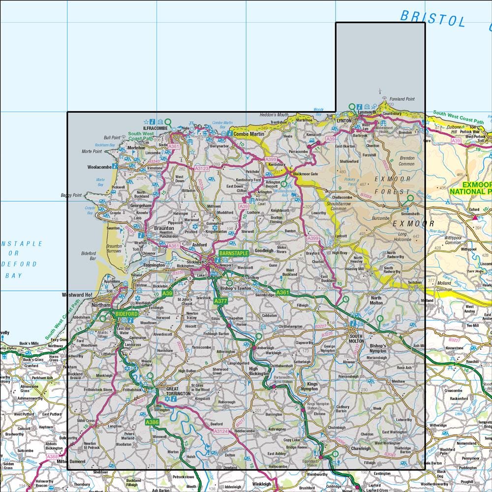 OMN4 image showing the area of the Ordnance Survey 1:50,000 Landranger map 180 Barnstaple & Ilfracombe Lynton & Bideford