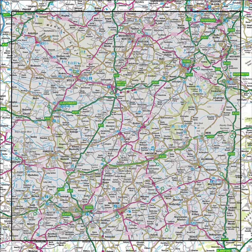 OMN4 image showing the area of the Ordnance Survey 1:50,000 Landranger map 183 Yeovil & Frome Shaftesbury & Shepton Mallet