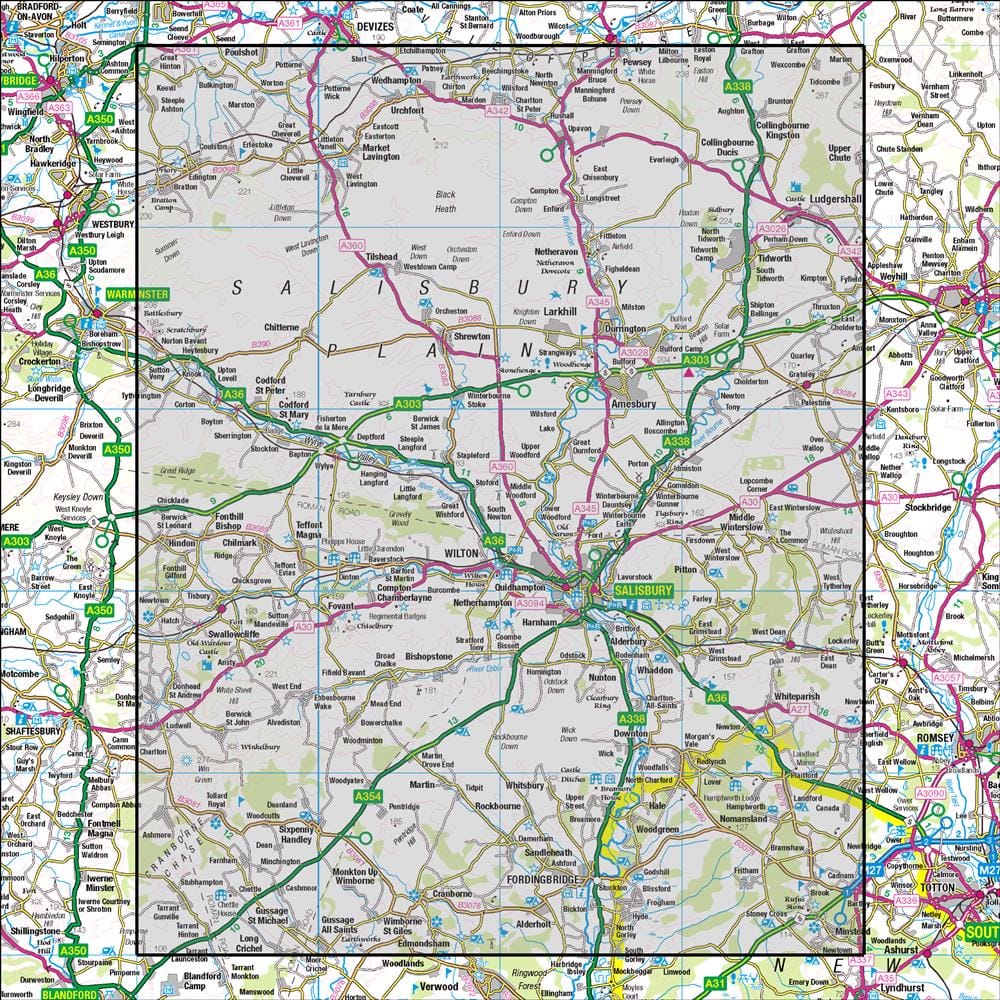 OMN4 image showing the area of the Ordnance Survey 1:50,000 Landranger map 184 Salisbury & The Plain Amesbury