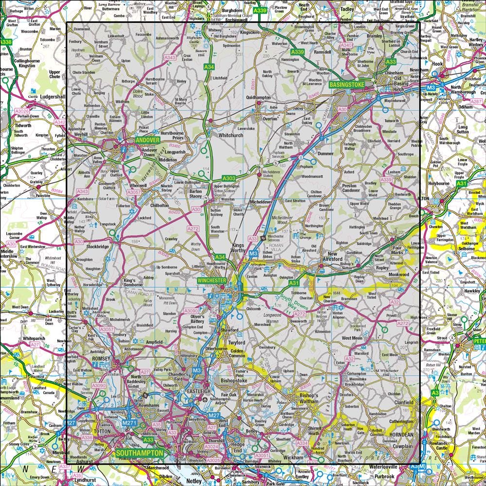 OMN4 image showing the area of the Ordnance Survey 1:50,000 Landranger map 185 Winchester & Basingstoke Andover & Romsey