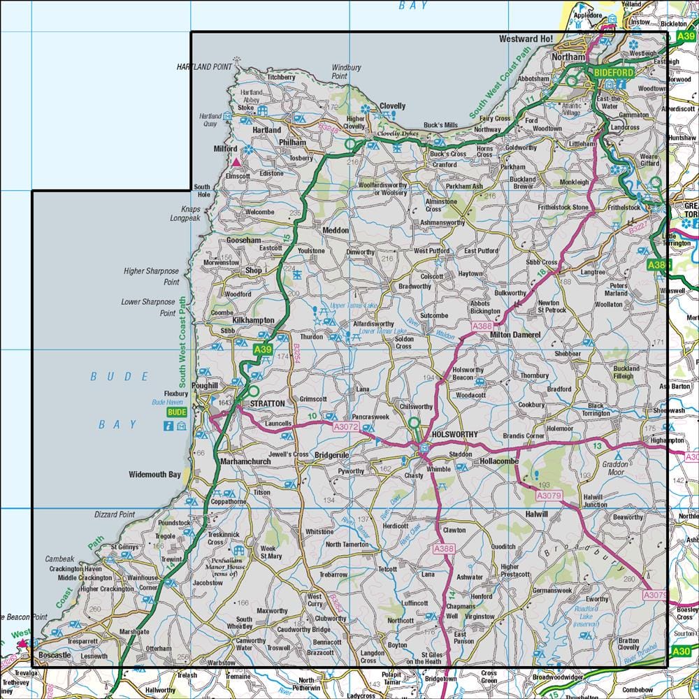OMN4 image showing the area of the Ordnance Survey 1:50,000 Landranger map 190 Bude & Clovelly Boscastle & Holsworthy